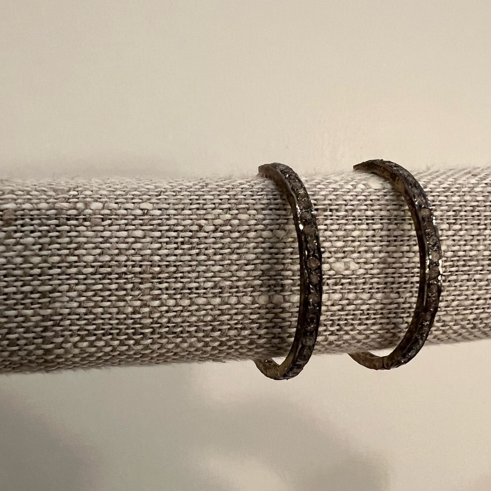 Oxidized Pave Diamond Stone & Gold Hoops